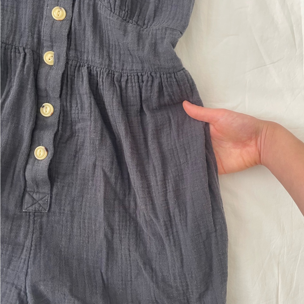 Universal Thread Charcoal Button-Front Romper - image 4